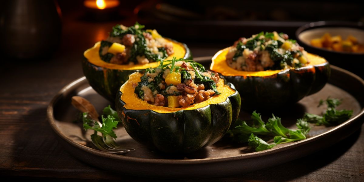 Quick and easy sausage and kale stuffed acorn squash