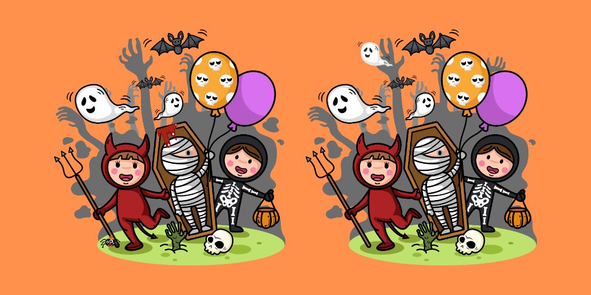 Spot the difference: Test your sharp eyes with this spooky Halloween scene challenge! Can you find all 5 changes in less than 20 seconds?