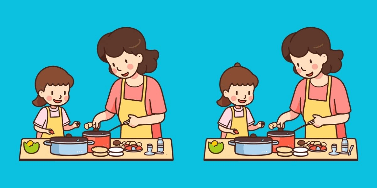 Spot the difference: Challenge your eyes with this mother-daughter cooking scene! Can you uncover all 4 changes in15 seconds?