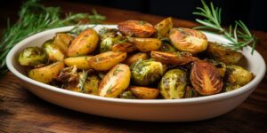 Easy and scrumptious rosemary roasted potatoes and brussels sprouts