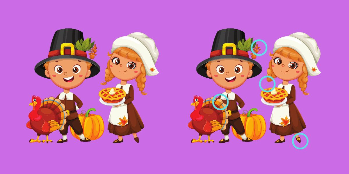 Spot the difference: Can you find the 4 subtle changes between these 2 adorable little pilgrim boy and girl in less than 20 seconds? Challenge yourself now!