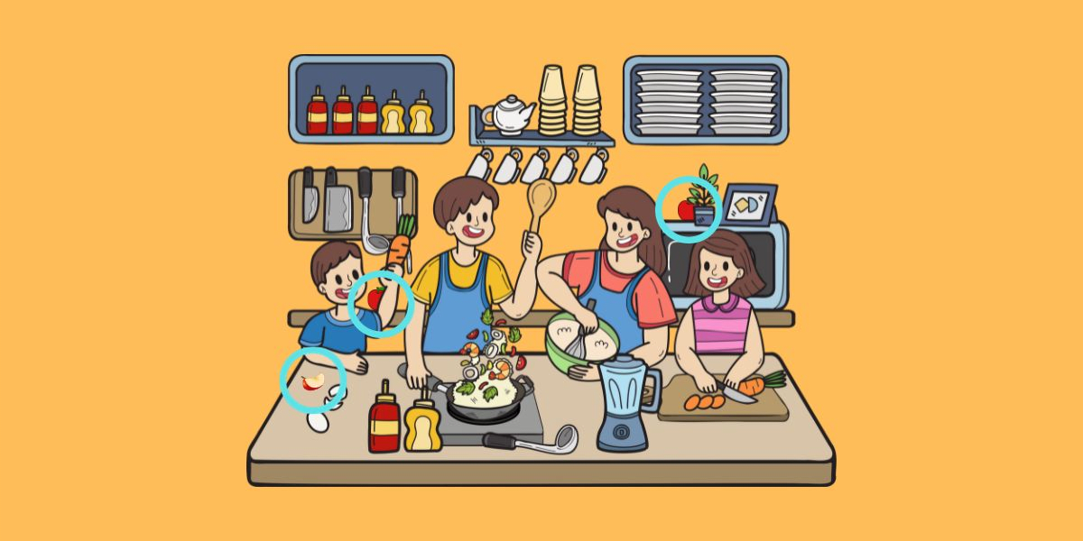 Beat the clock: Can you spot 3 hidden apples in this busy family kitchen scene in under 17 seconds?