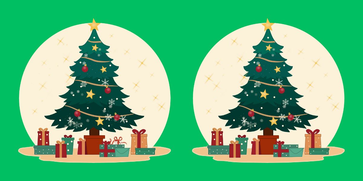Put you eyes to the test! Can you spot the 3 differences between these Christmas trees in less than 15 seconds?
