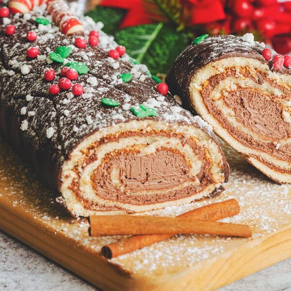 Indulge in the Holiday spirit with a yummy Yule log cake!
