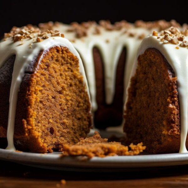 Scrumptious gingerbread bundt cake smothered in silky cream cheese frosting