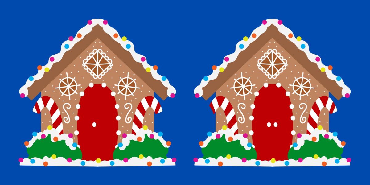 Challenge yourself with these gingerbread houses - Can you find the 3 subtle differences in under 18 seconds?