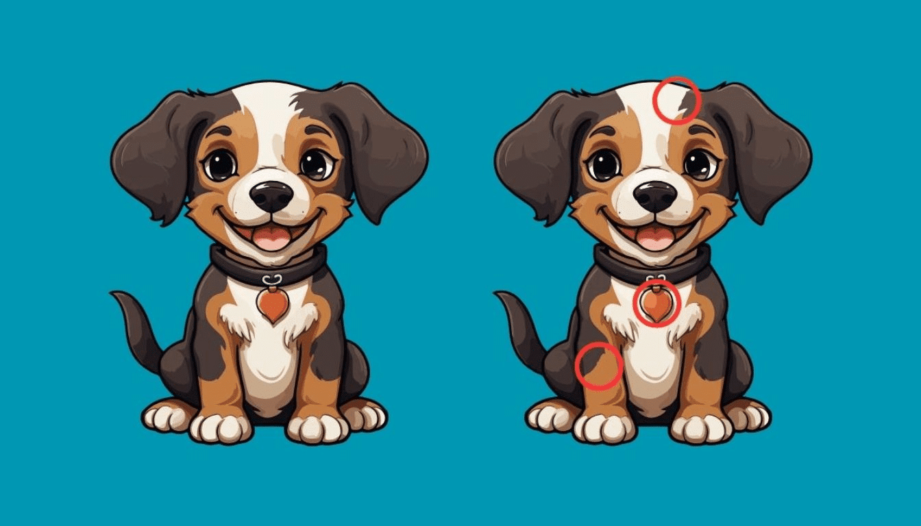 Can you find 3 differences in these drawings of chiots within 15 seconds? Take up the challenge!