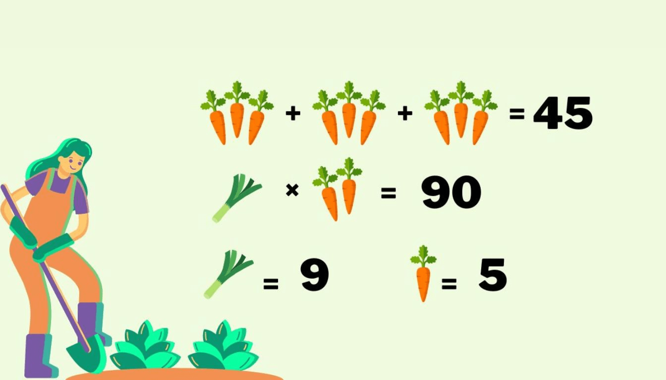 Challenge your mind: find the value of vegetables in less than 40 seconds! Can you beat the clock and prove your mental speed?