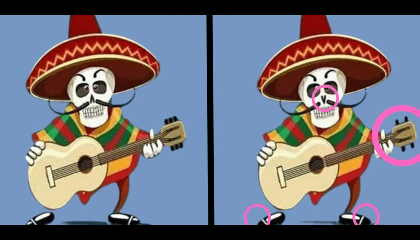 Observation Challenge: Find the 4 differences between these Mexican calaveras in 15 seconds! Are you genius enough to do it?