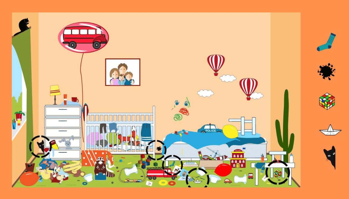 Find 5 hidden objects in 30 seconds: Will you accept the visual challenge in the children's room?