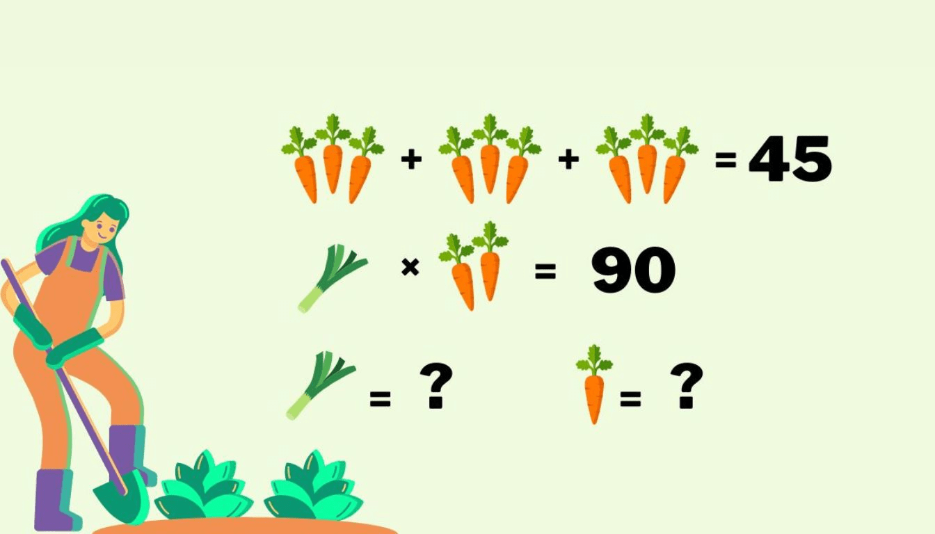 Challenge your mind: find the value of vegetables in less than 40 seconds! Can you beat the clock and prove your mental speed?