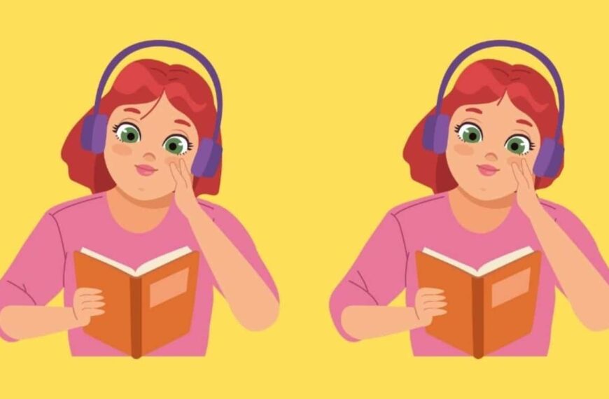 Can you find the 3 differences in 15 seconds between the images of the girl listening to music and reading a book?