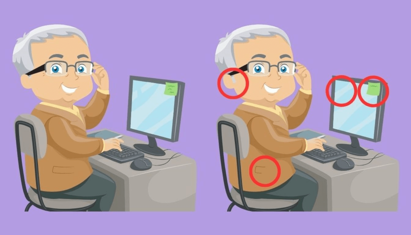 See the difference: Can you find the 4 mistakes in the old tech guy's picture in just 23 seconds? Only true geniuses can do it!