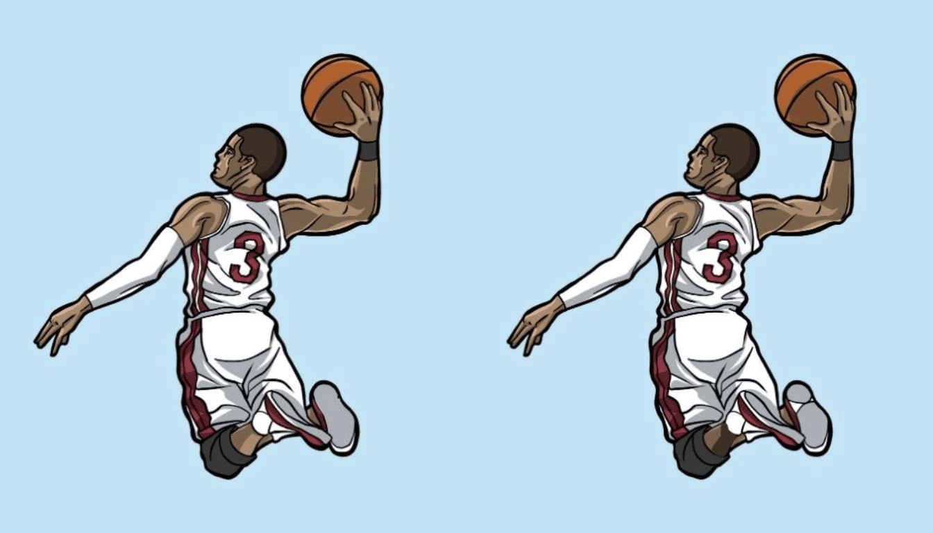 Can you spot the 3 differences between the two images of the basketball player? Test your attention to detail!