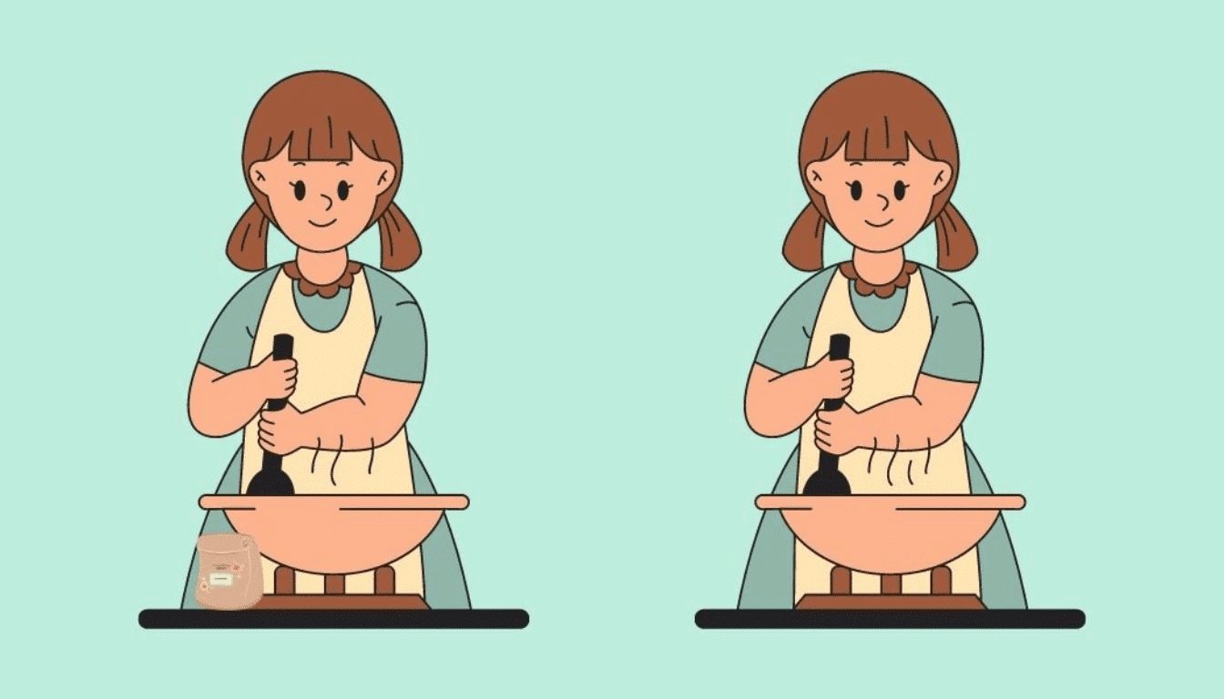 Visual challenge: can you spot the 3 differences while a woman prepares a dessert? Only 15 seconds for the true masters of detail!