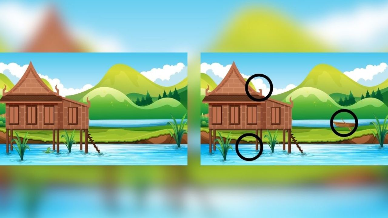 Spot the difference: Can you find 3 in this lakeside cabin image in less than 20 seconds?